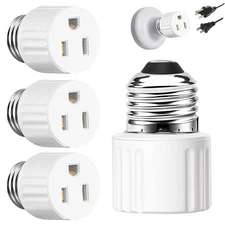 Light Socket Plug Adapter 3 Pack, E26 3 Prong Bulb to Outlet Converter for Garag