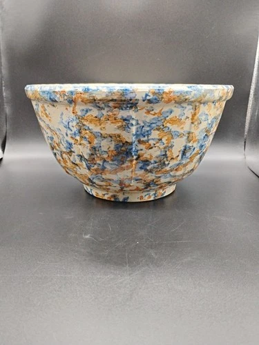 Very Nice Antique Red Wing Spongeware 6 Panel Mixing Bowl Crock 9 1/4" dia