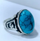 Natural Turquoise Ring 925 Sterling Silver Men's Oval Signet Vintage Antique 11g