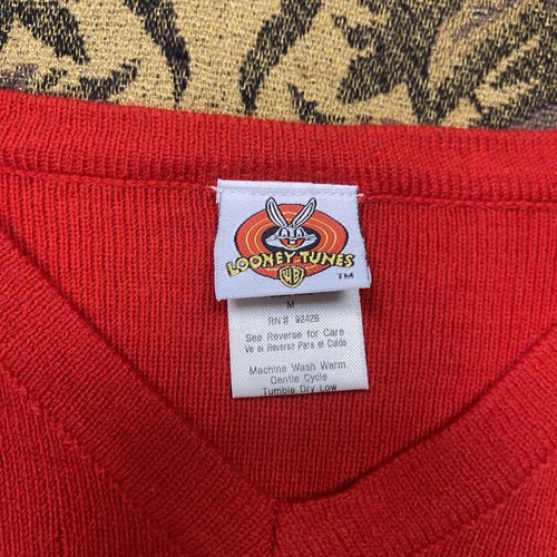 Vtg 90s Looney Tunes Tweety V Neck Red Sweater Kids Size Medium New With Tags - Picture 3 of 9