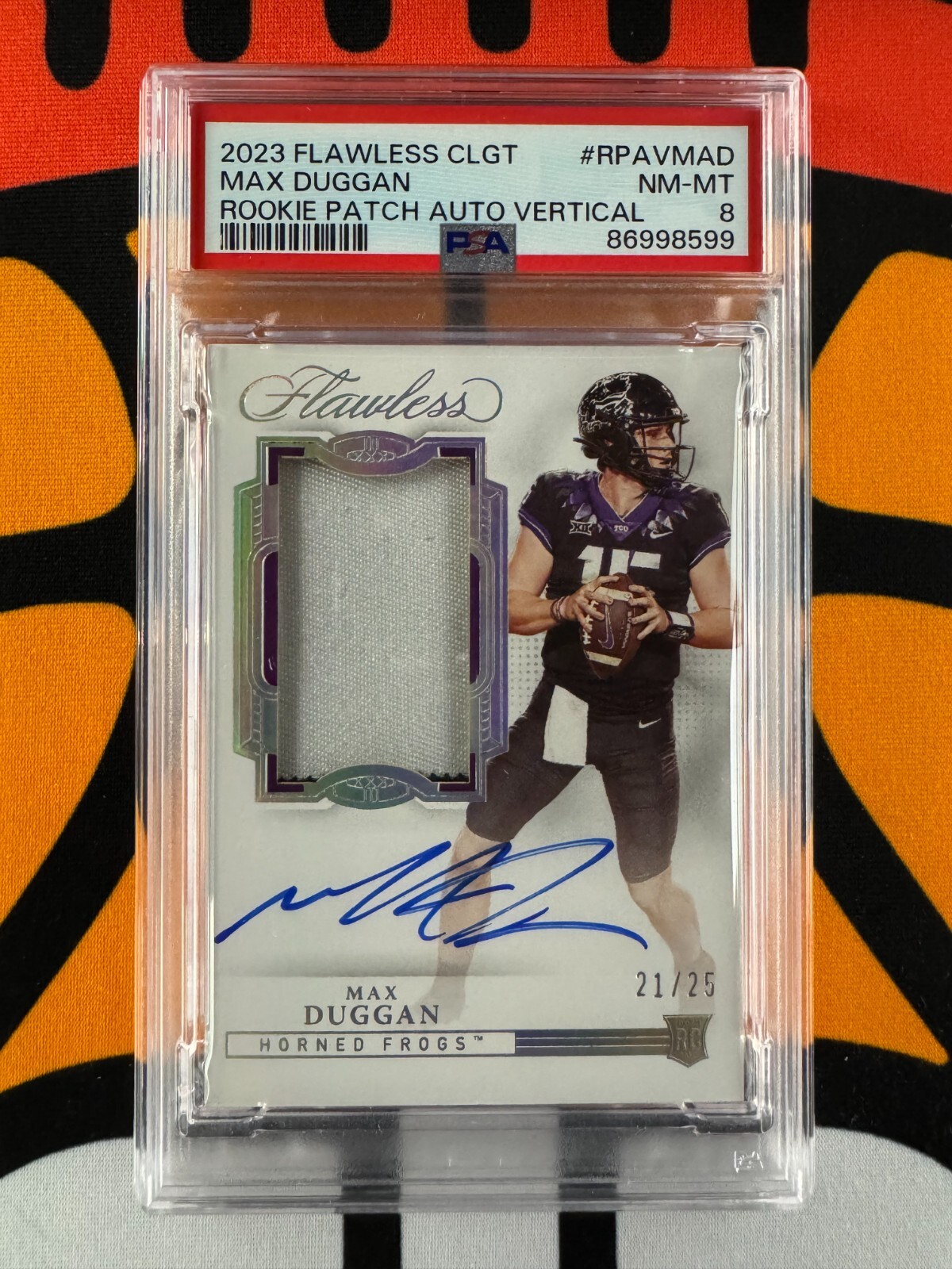 Max Duggan Panini Flawless Collegiate Flawless Rookie Patch Autograph Vertical #RPAVMAD Base