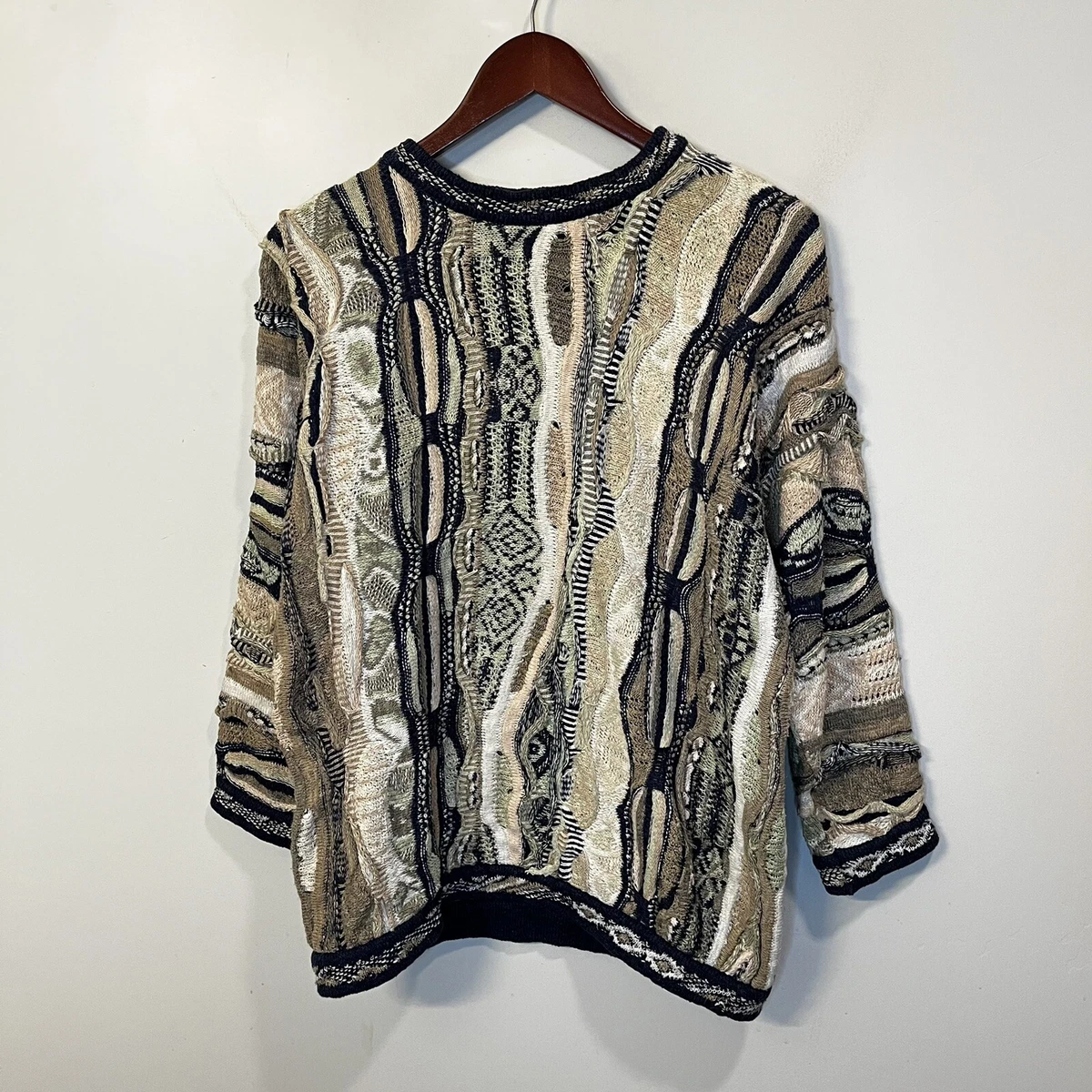 Vintage Coogi Classic Australia Cotton Linen Earth Tone Knit Crewneck Sweater SS