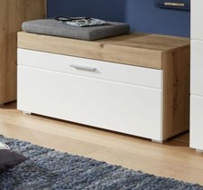 Garderobe Sitzbank in weiß Hochglanz und Eiche Flur Diele Bank 91 x 42 cm Amanda
