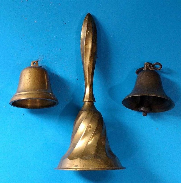3 Antique Brass Bells One hand 2 tieups eBay