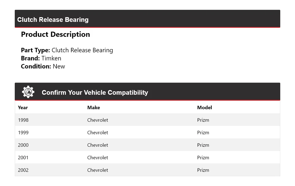 Cojinete de liberación de embrague Timken 1999 2000 2001 para Chevrolet Prizm 1998-2002 Foto 2 de 4