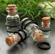 PAIR Clear Corked Bottle Plugs Earlets Gauges Cork Tunnels Body Jewelry 