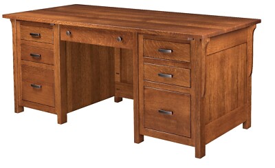 Amish Arts & Crafts Mission Executive Computer Desk Solid Wood File Drawers 72''