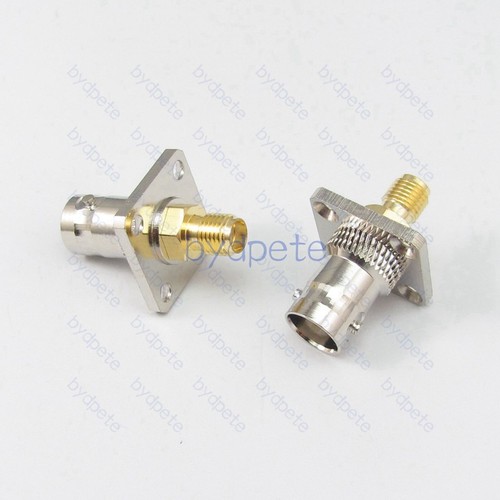BNC Buchse auf SMA Buchse 4 Loch Quadratisches Panel Stecker Adapter 50 Ohm Koax - Bild 2 von 3