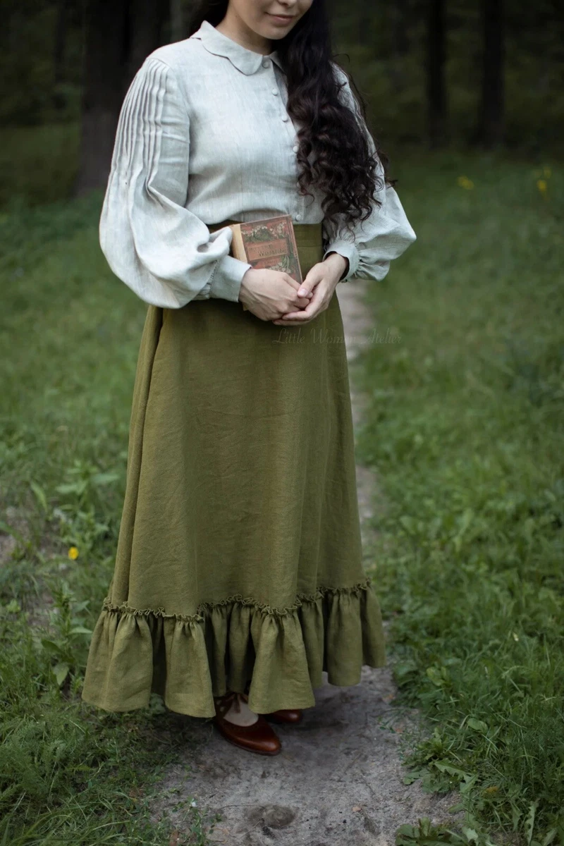 Little Women Atelier Natural Linen Blouse Bishop sleeve Poet L