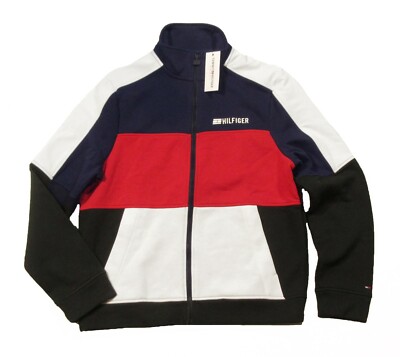 Tommy Hilfiger Sport Men's Navy Multi Colorblock Fleece Lined Track Jacket 