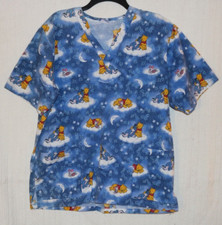 DISNEY Scrub Top, POOK  FRIENDS - YOU CAN LEAN ON ME, Blue V-Neck, 2 Pockets, M
