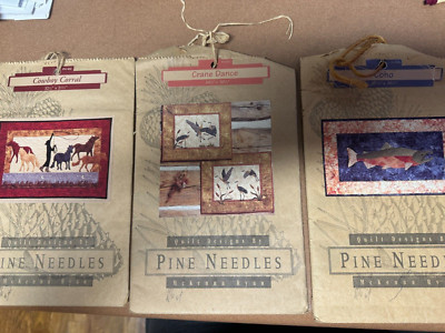 set of 3 Pine Needles sewing / quilt Patterns Fish, Cranes, & Cowboy with Horses