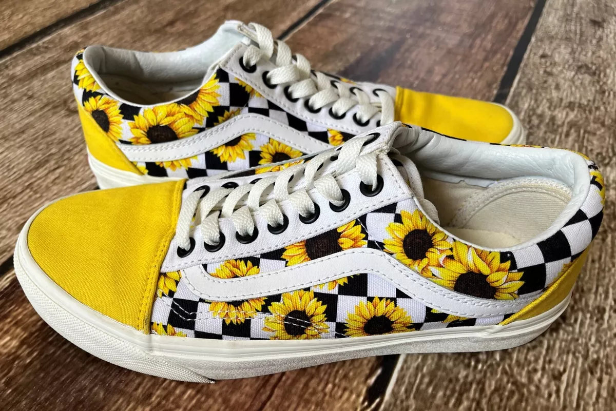 oxiderer afslappet lov VANS OLD SKOOL SUNFLOWERS RARE YELLOW BLACK WHITE WOMENS 8.5 MENS 7  EXCELLENT | eBay