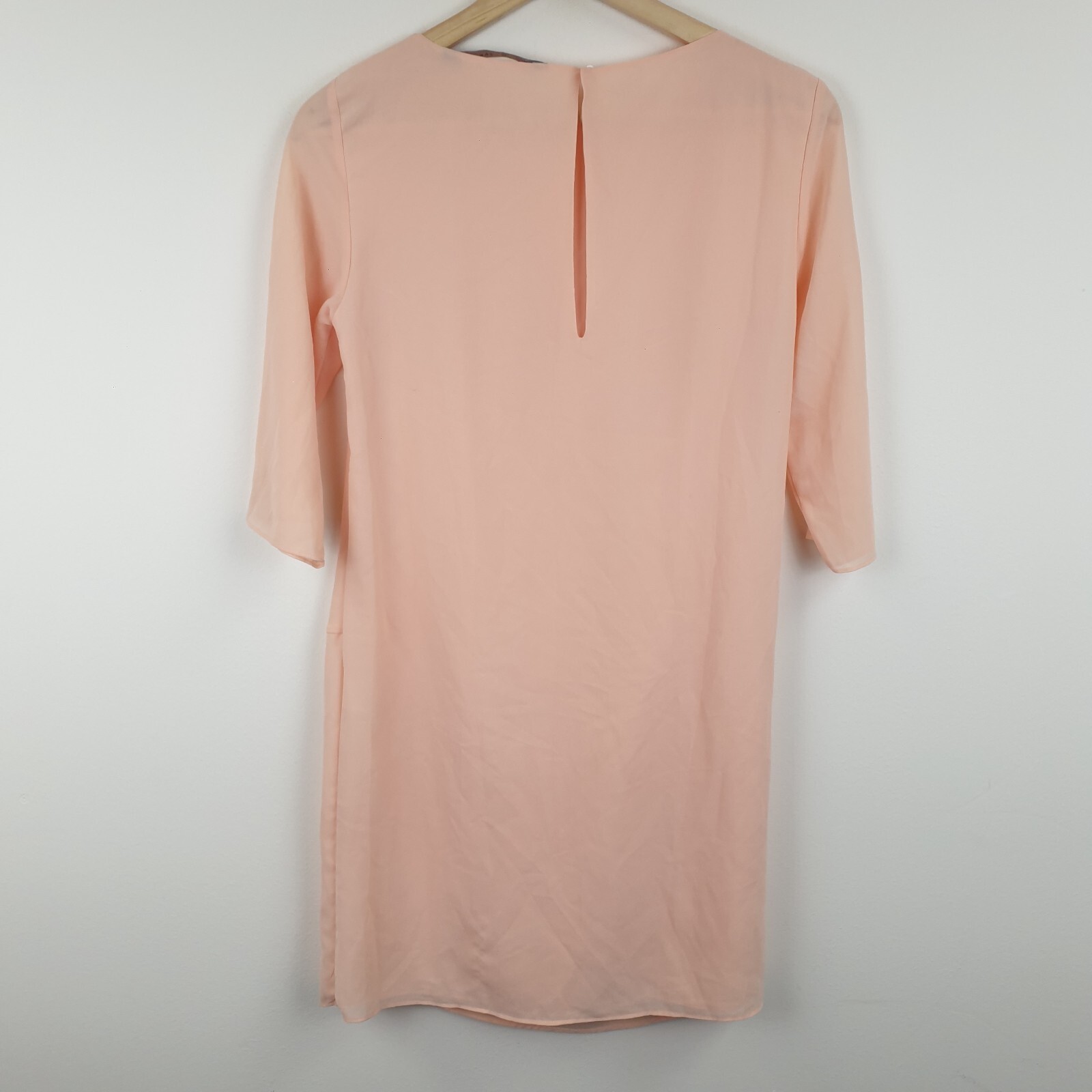 Zara Ruched Tunic Dress Women's XS Peach Knee Length Midi Casual Round Neck thumbnail 8
