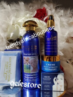 4pcs.Abebi white Glutathion Iluminator Body Milk, Soap, Serum & Face Cream  