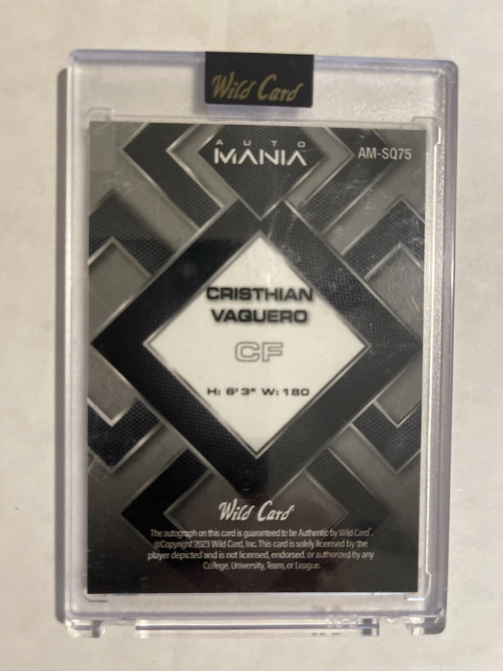 Christian Vaquero - Wild Card - Auto Mania - Autograph Card #1/3 Platinum Laser - Image 2 of 2