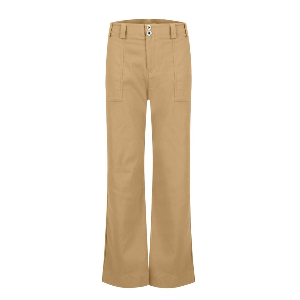 Women Wide Leg Flare Pants Double Button Mid Waist Trousers Trendy