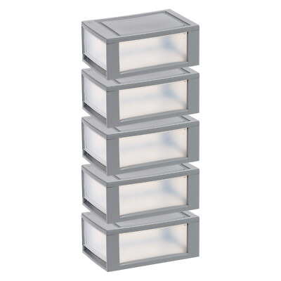 6 Qt Small Plastic Drawers, Under Bed Storage Bins, Stackable, Modular 5Pk
