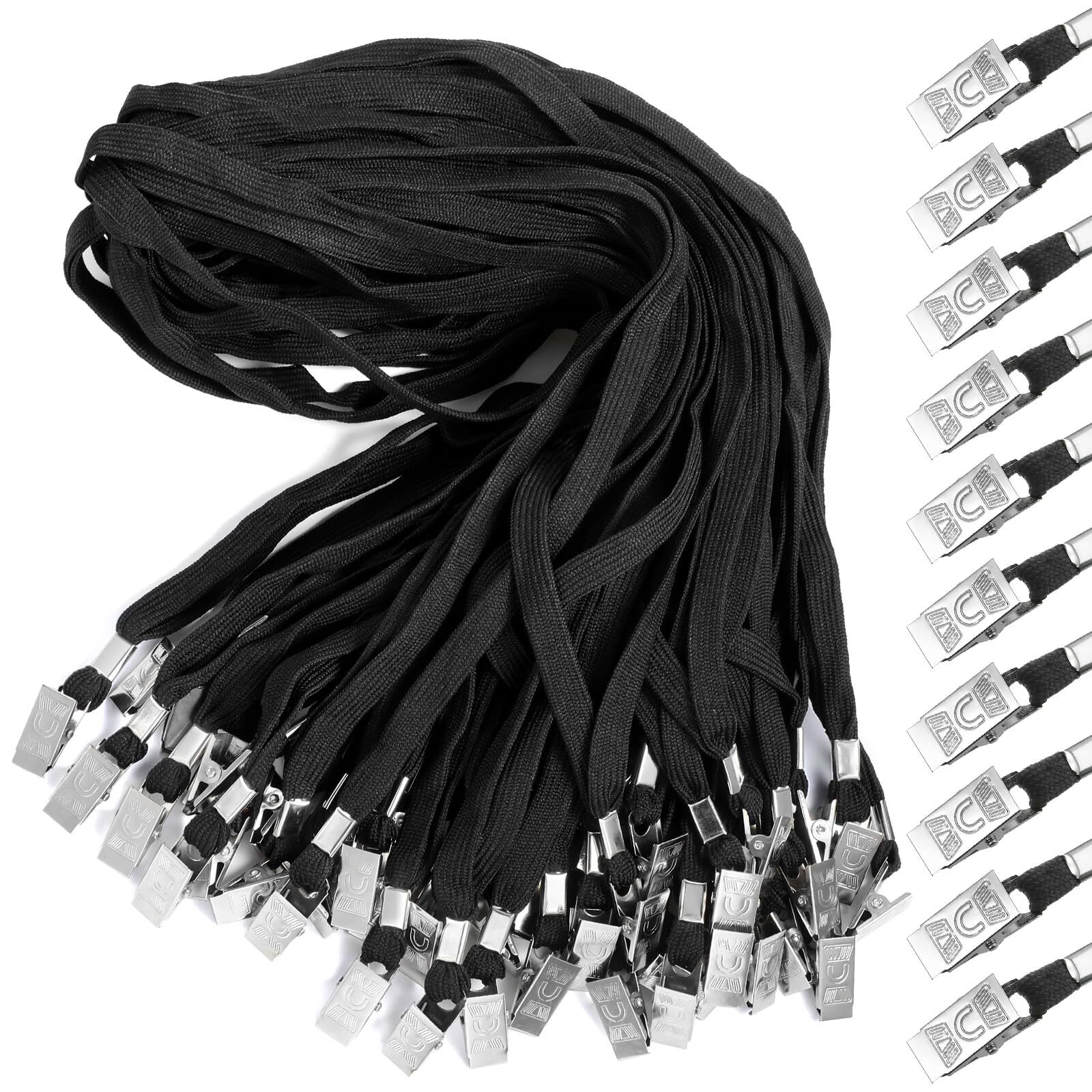 100 Pieces Black Lanyards Bulk with Clip Flat Neck Lanyard Badge Lanyard with...