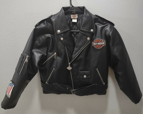 Harley Davidson Black Jacket Angled Zipper W/Patches Women's Large 16/18 READ! - Picture 2 of 11