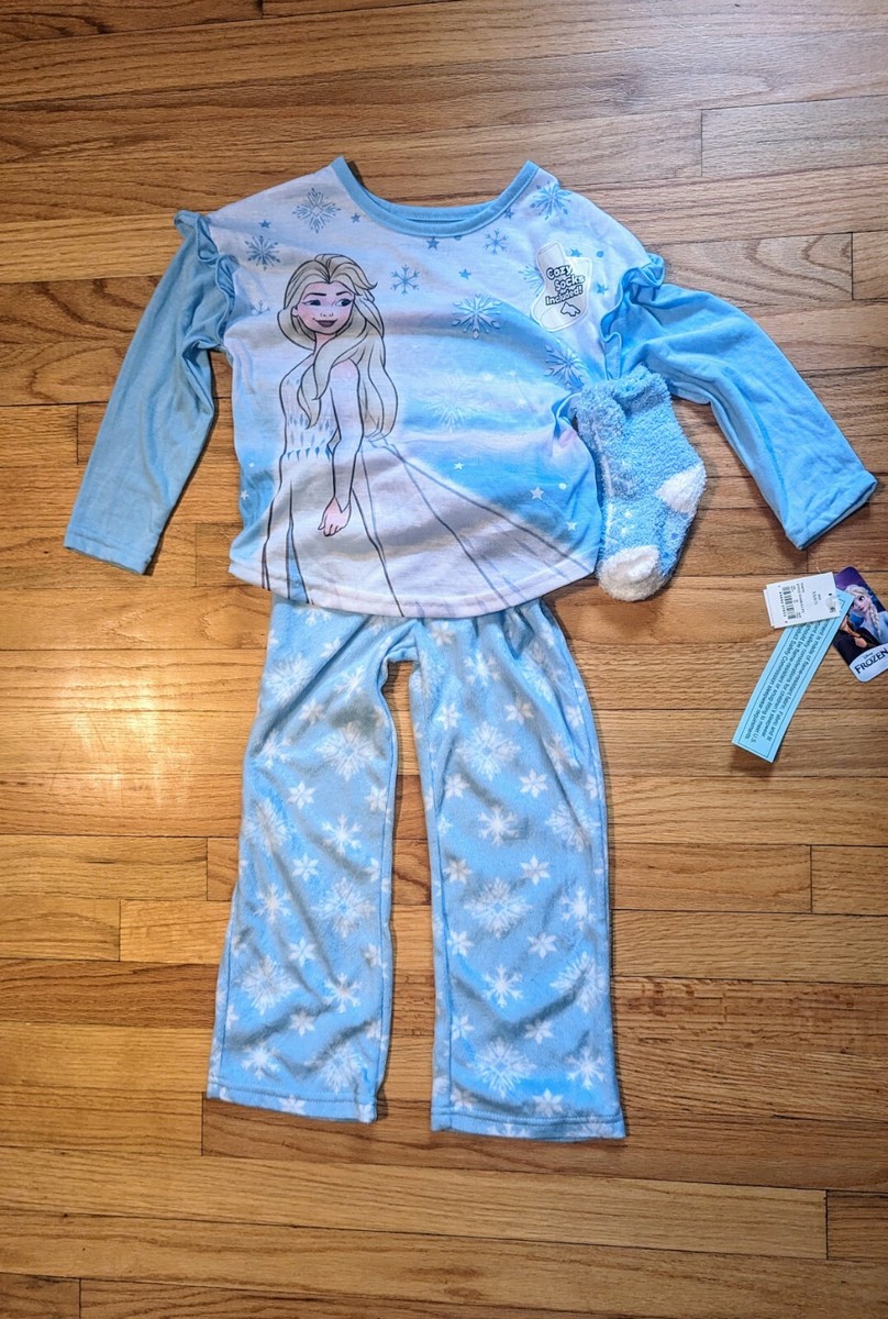 Disney FROZEN Elsa Ruffle Pajamas Piece Set Slipper Socks GIRLS X-SMALL  4/5