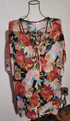 Time and Tru Floral Tunic with Dolman Sleeves ~ Sz 3X