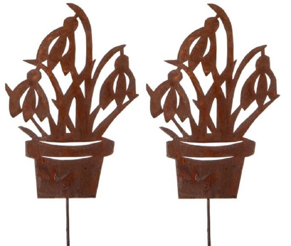 Dekorativer Gartenstecker Motiv SchneeglöCkchen Metall Rostig Preis FüR 2 StüCk-image