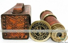 TELESCOPIO IN PELLE ANTICO PIRATA SPYGLASS COVER BARCA MARINE CANNOCCHIALE fa...