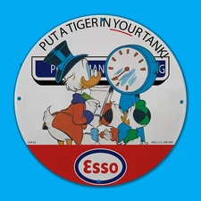 VINTAGE ESSO 1962 DISNEY STANDARD GASOLINE SERVICE MAN CAVE OIL PORCELAIN SIGN
