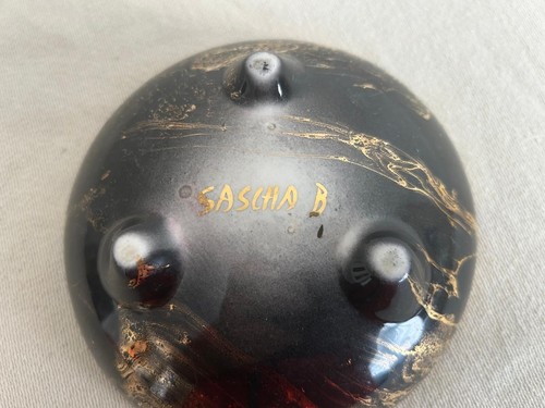 Sacha B. (Brastoff) Footed bowl/dish , black & gold "Surf Ballet," signed - 第 3/4 張圖片