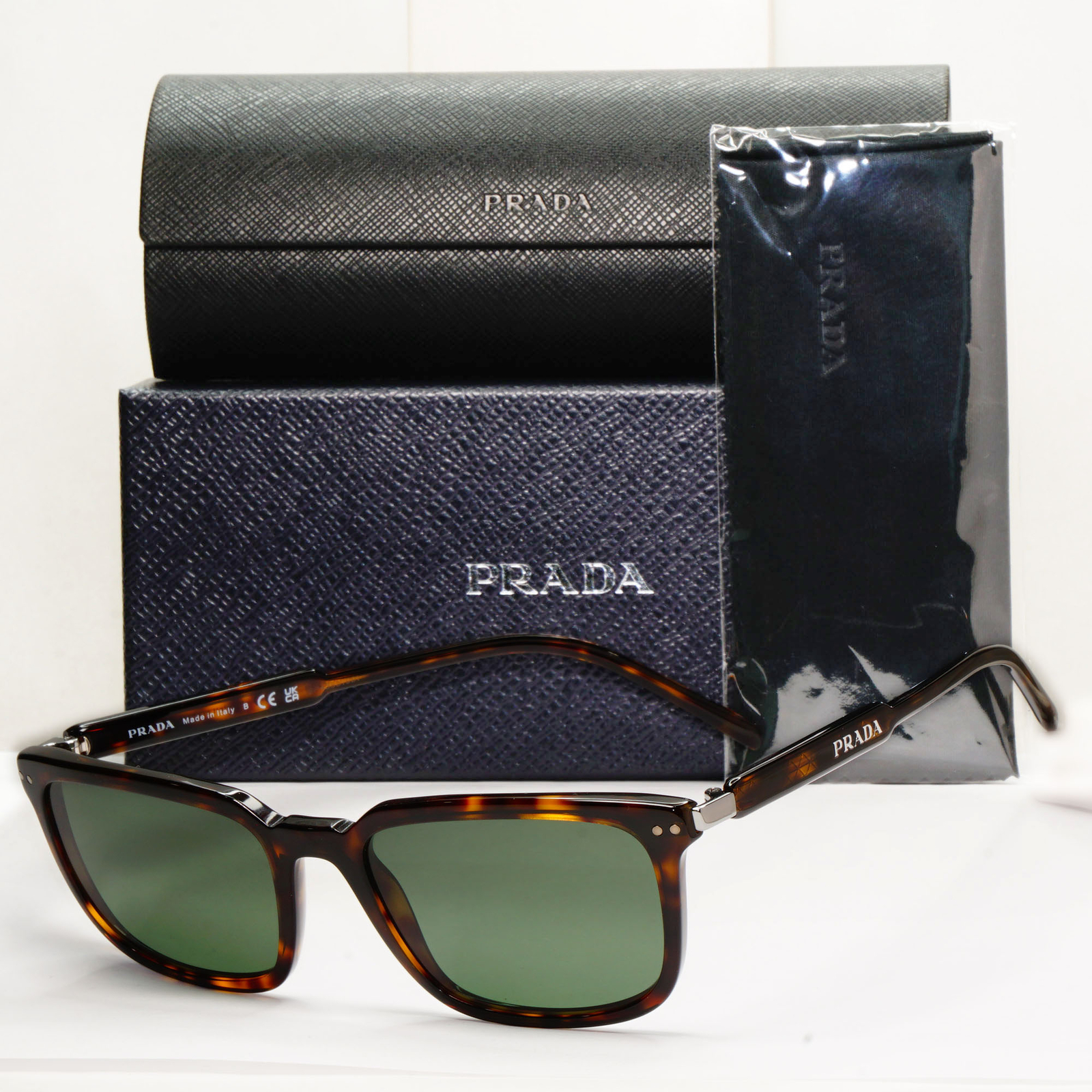 Prada Sunglasses Brown Green Square Tortoiseshell VPR 13Y PR13YV 2AU-1O1 55mm