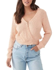 O’NEILL Seaside Wrap Sweater Sz L Peach Orange Textured Seed Knit 100% Cotton