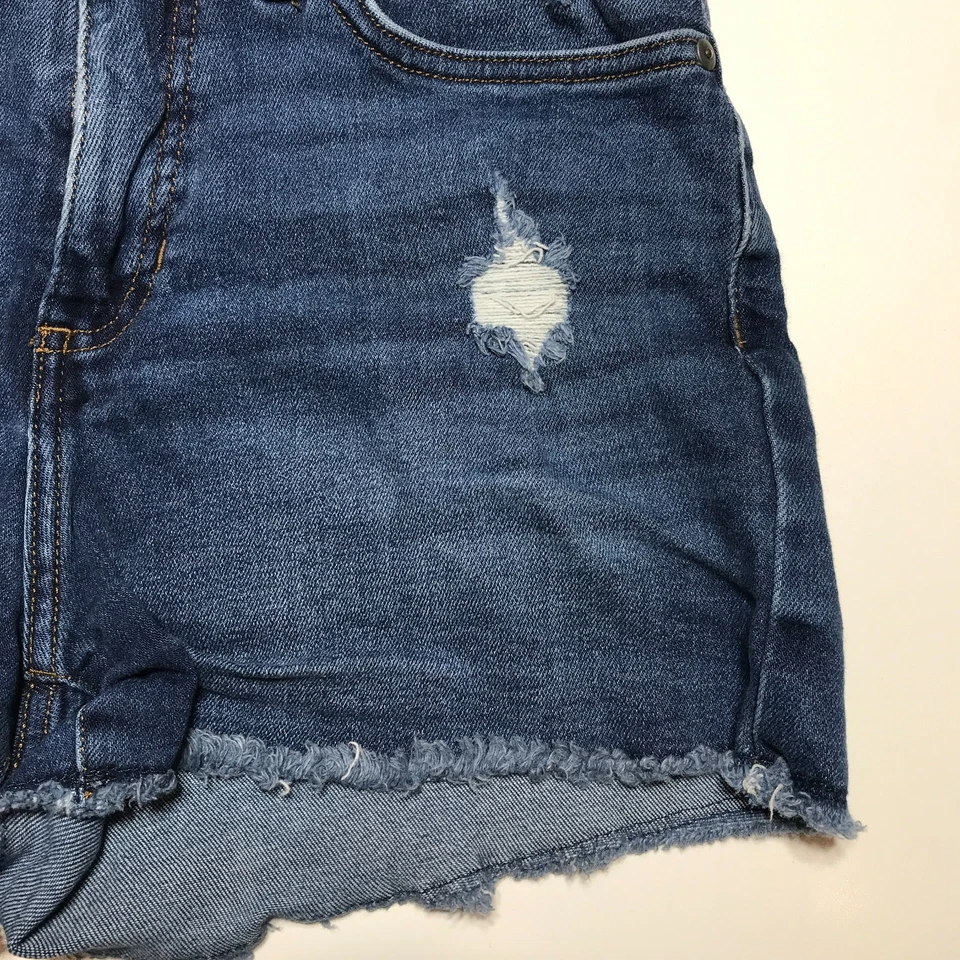 Pantalones Cortos Lauren Conrad Mamá Mujer 4 Tiro Alto Destroy Flecos Dobladillo Azul Jean Denim Foto 4 de 4