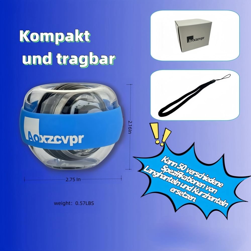 Gyro Power Torque Ball Wrist Exerciser - Auto Start Spinner with LED - Streng...