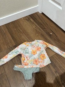Wonder Nation Girls 2T 2pc Tropical Floral Long Sleeve Rash Guard Bikini