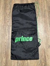 PRINCE SINGLE PADDED TENNIS RACQUET DRAWSTRING BAG/COVER. BLACK/GREEN