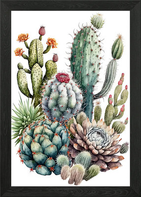 Kaktus Garten Aquarell 1 gerahmtes Wandbild Poster Leinwanddruck Bild