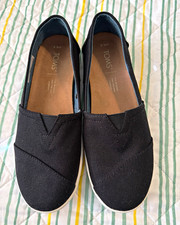 TOMS Women  s Black Canvas Slip-On Flats Round Toe Casual Shoes US 6.5