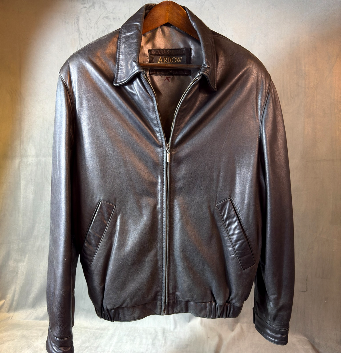 vintage Leather bomber jacket 黒 M Vintage 90's Arrow Black Mens Genuine Leather Bomber Jacket
