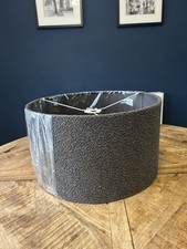 Large Grey Flocked Fabric Light / Lamp Shade. Drum style. 45cm wide, 25cm Height