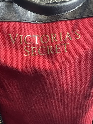 Victoria's Secret Large Tote Bag Red Canvas Black Trim Bronze Studs New 23" x 13 - Picture 3 of 9
