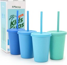 4 Pack Wheat Straw Cups with Lid and Straws, 10 oz Unbreakable Kids Cup,