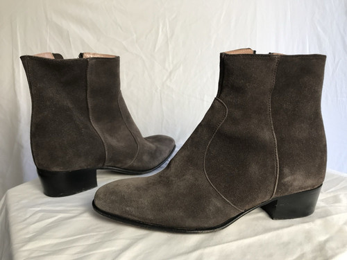 Jean-Michel Cazabat Women's Gray Suede Ankle Boots Side Zip Almond Toe Sz 36.5