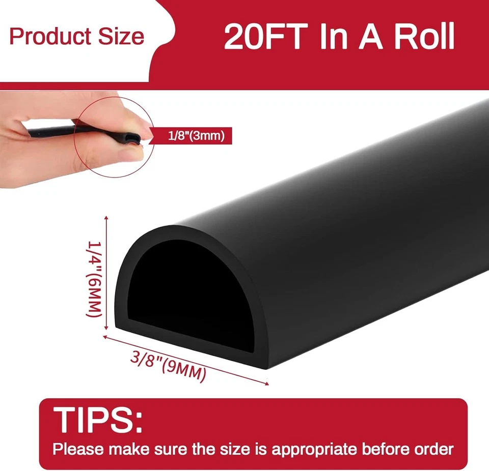 20 pés decapagem climática 3/8"W X 1/4"T tira de vedação de porta de carro universal automotiva... - Imagem 2 de 4