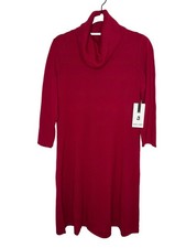 Nine West Sweater Dress Womens L Red Turtleneck Knit Midi NWT