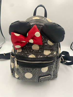 Disney Parks x Loungefly Minnie Mouse Sequin Polka Dot Mini Backpack Red Bow