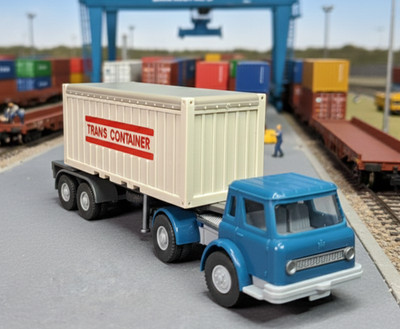 Wiking IH Open Top Container Sattelzug Trans Container ZM azurblau silbergrau