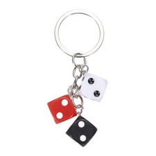 Lucky Dice Keychain Charm, Resin Dice Keyrings with 3 Pendants, Red/Black/White