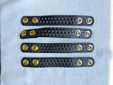 4 Duty Belt Keeper Black Basket Weave Leather With Brass Double Snaps