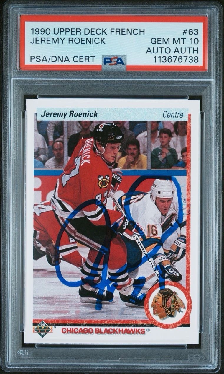 Jeremy Roenick 1990 UPPER DECK FRENCH #63 Rookie Card PSA 10 DNA AUTO AUTHENTIC view 1